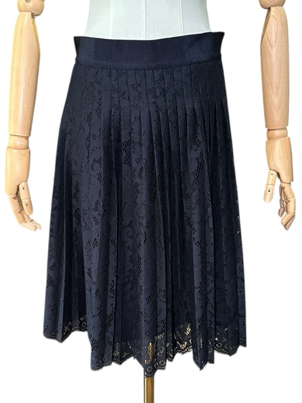 Ann Taylor Black Lace Pleated A-Line Skirt - Picture 2 of 8